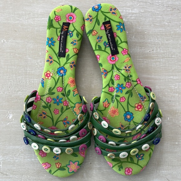 M by Morenatom green sandals with leather straps with button details, size 7 - Picture 2 of 8